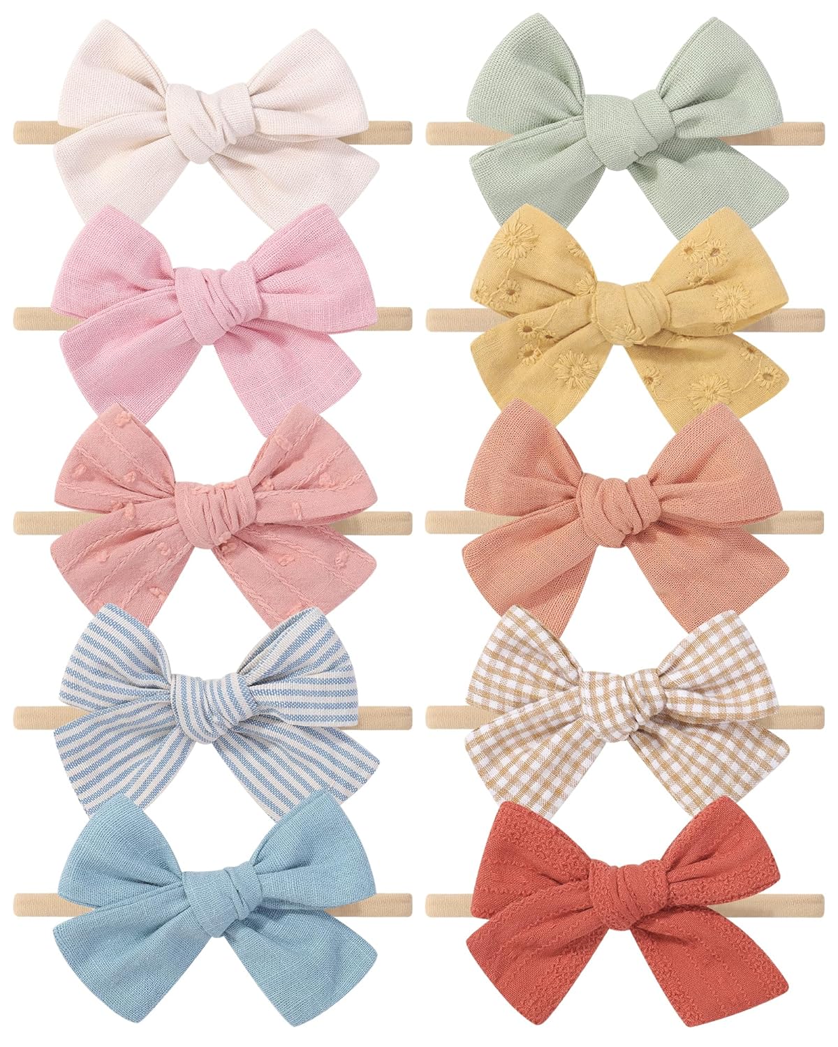 doboi 10PCS Baby Girls Headbands Hair Bows Nylon Cotton Linen Hairbands Handmade Hair...