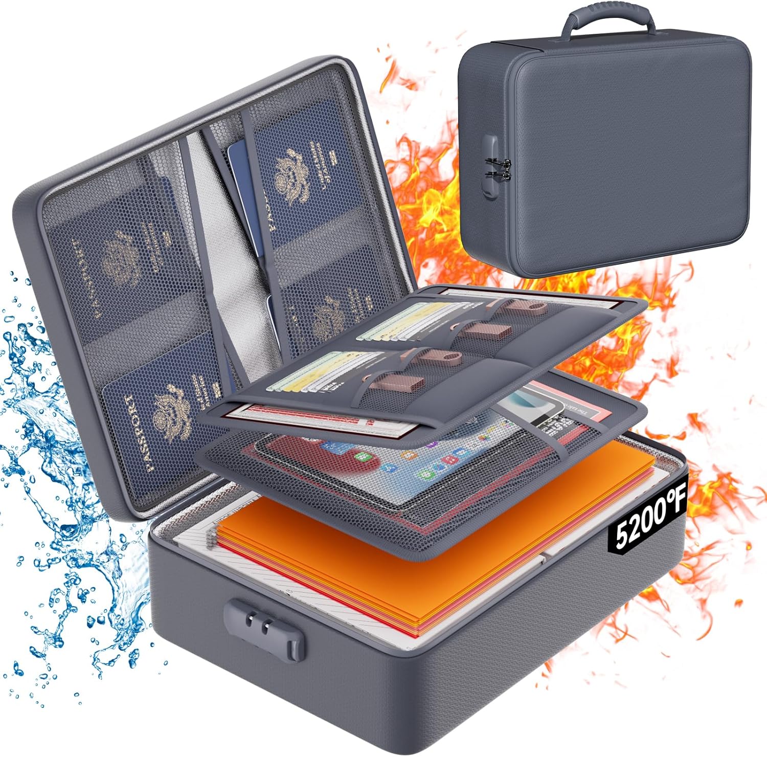 DocSafe 5200°F Document Organizer with Lock,Upgraded Heat Insulated Fireproof＆Waterproof...