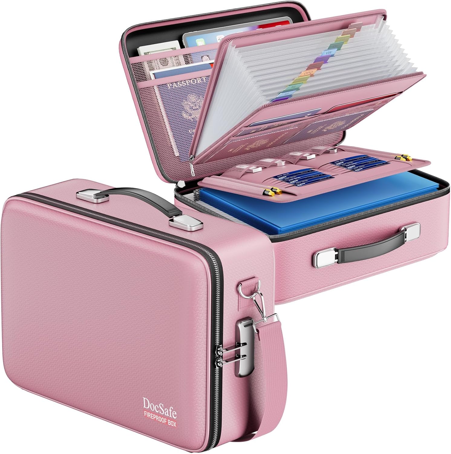 DocSafe Fireproof Document Box with Lock&Shoulder Strap,Hard Case File Organizer with...