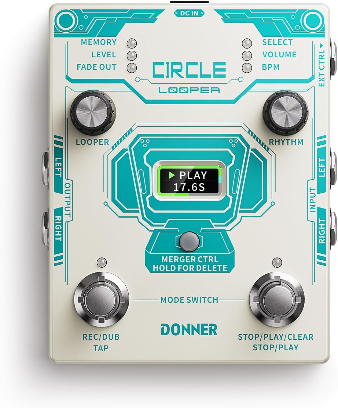 Donner Circle Looper Pedal Drum Machine, 2 in 1 Drum Looper Stereo Guitar Loop Pedals, 40...