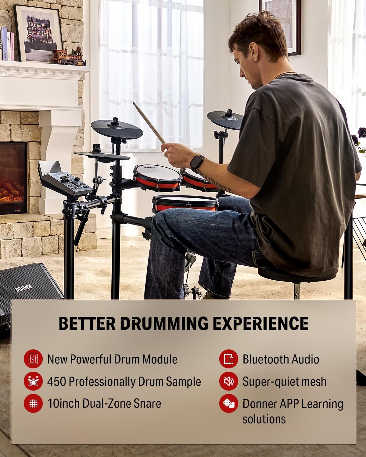 Donner Electronic Drum Set with Bluetooth, Electric Drum Kit with Throne, Headphones... image