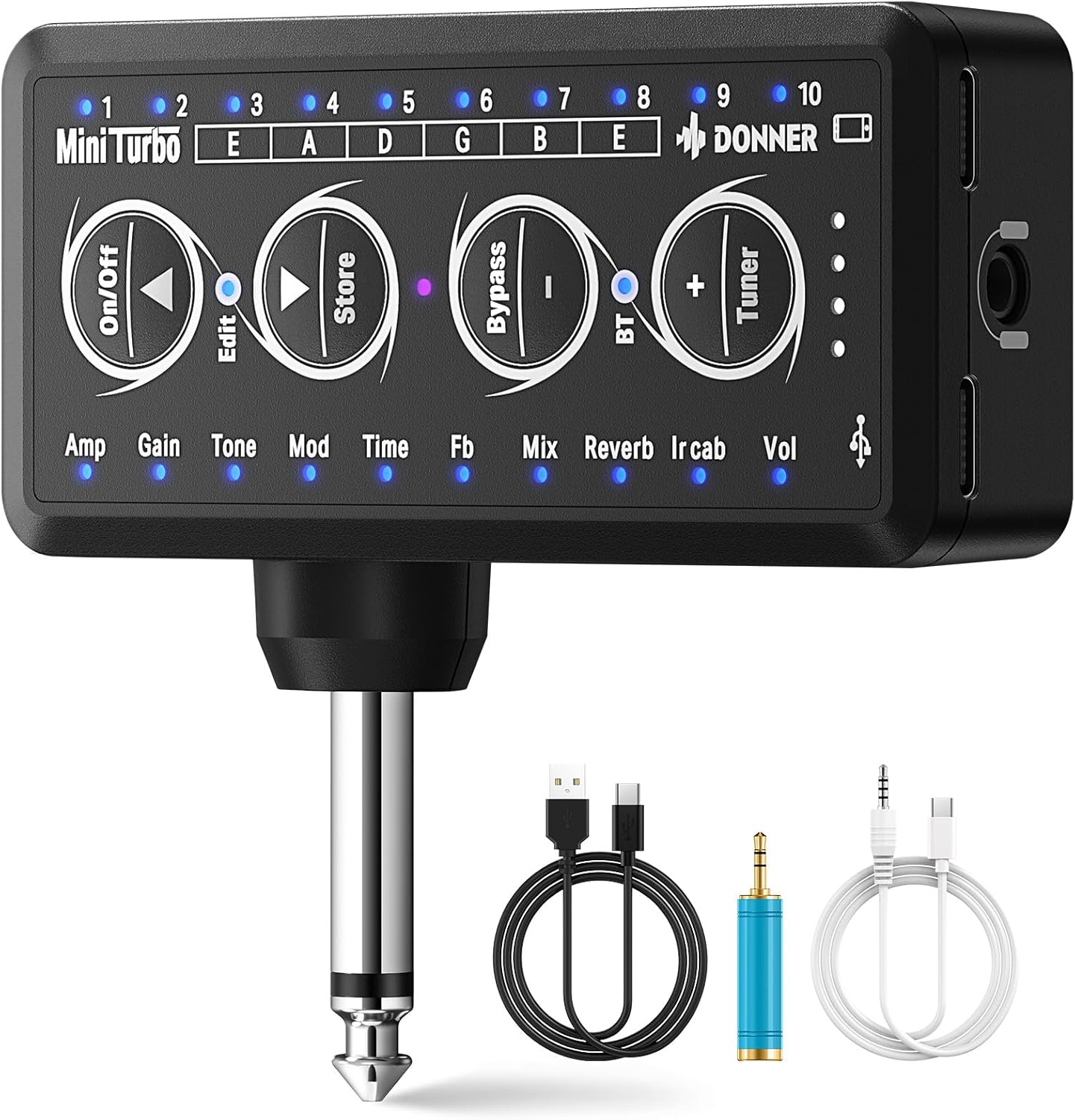 Donner Guitar Headphone Amp Mini Turbo with 10 Amp Models Tuner USB Rechargeable... image