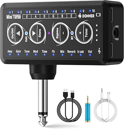 Donner Guitar Headphone Amp Mini Turbo with 10 Amp Models Tuner USB Rechargeable...