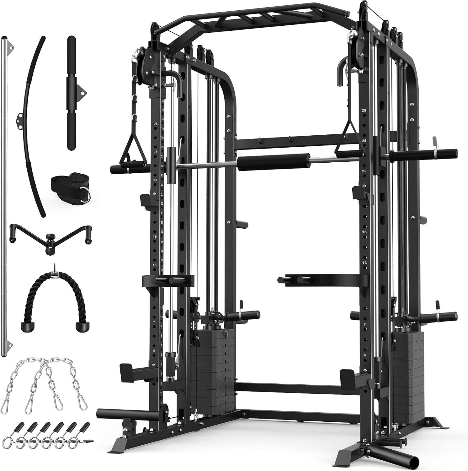 DONOW Smith Machine with 220Lbs Weight Stacks, Multi Function Home Gym System Power Rack...