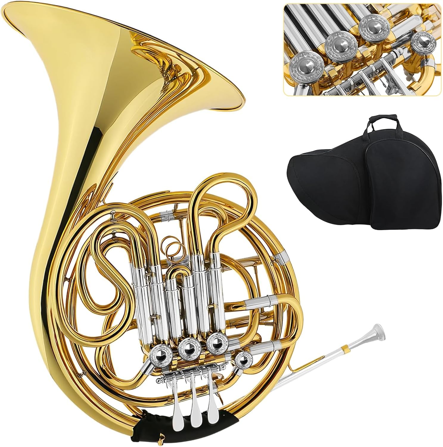 Double French Horn F/Bb 4 Keys Professional Gold Lacquered Brass Instrument with Case...