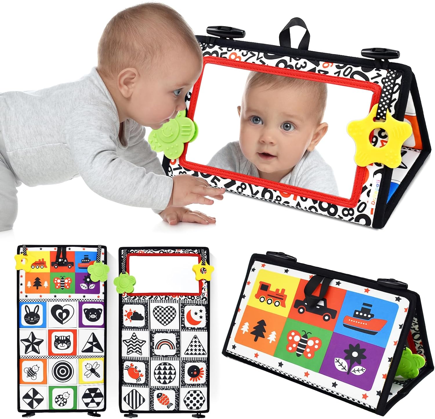 Dr.Rapeti Tummy Time Floor Mirror for Baby Infant Toddler Kids Black and White High Contrast...