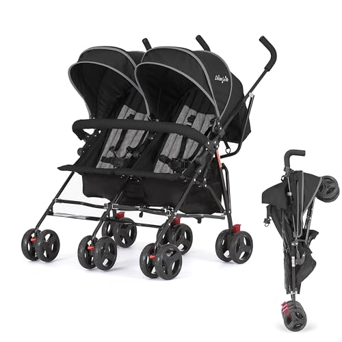 Dream On Me Volgo Twin Baby Stroller, Compact Side-by-Side Double Umbrella Stroller, 5-Point...