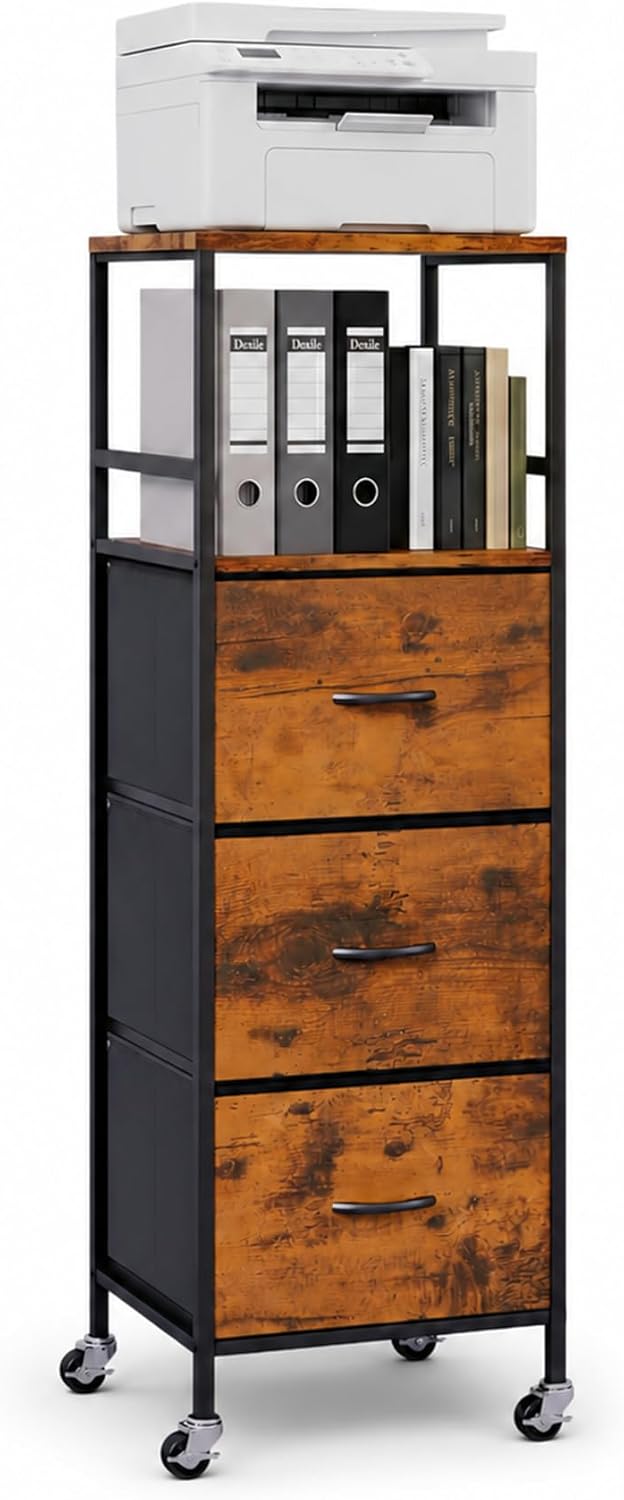 DreamDashio 51" H Tall Mobile File Cabinet, Rolling Printer Stand with 3 Drawers, Adjustable...