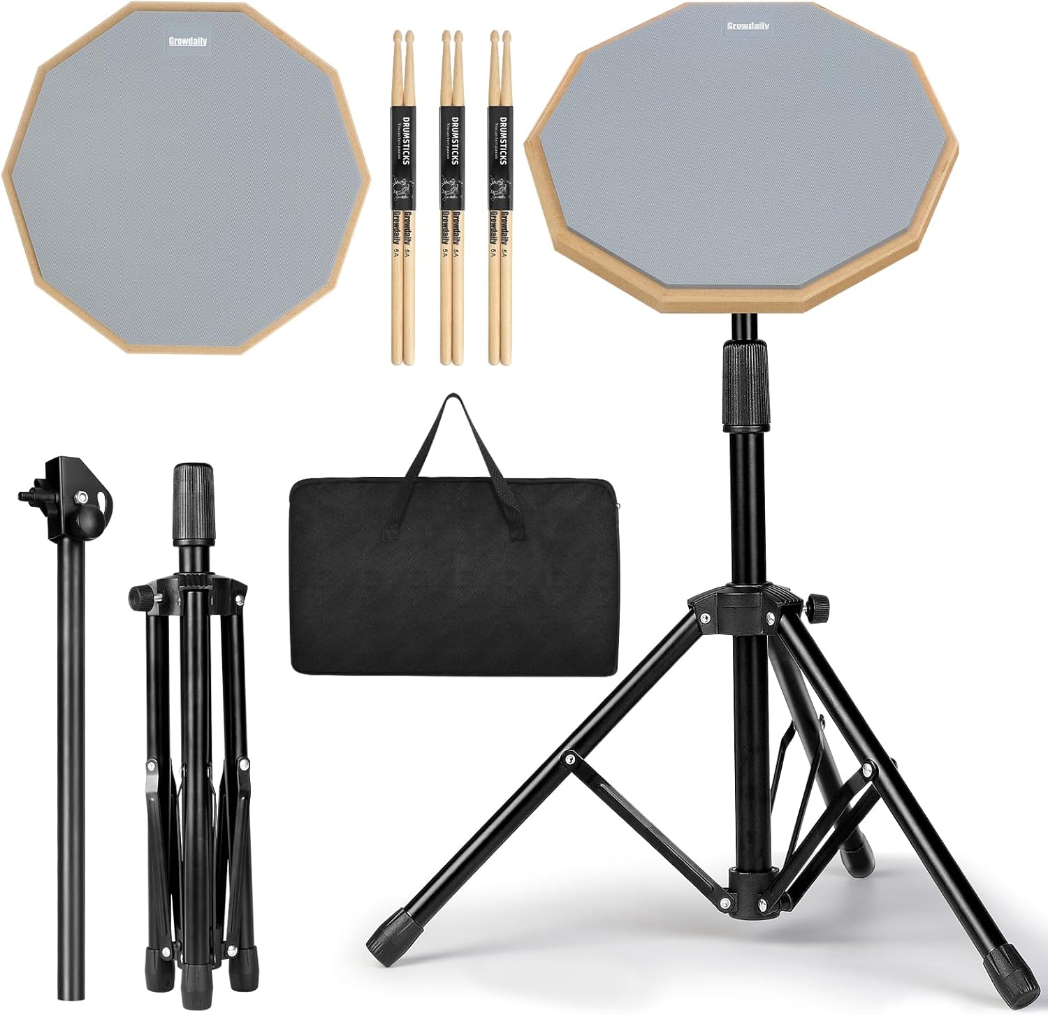 Drum Practice Pad Snare Drum Stand Set 12 In With Double Sided Silent Drum Pad, Drum...