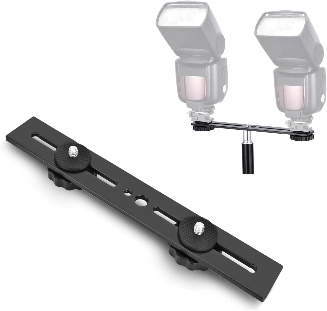 Dual Flash Bracket 8in/20.3cm Camera Mount Tripod Bracket with 1/4 Screw Hot Shoe Flash...