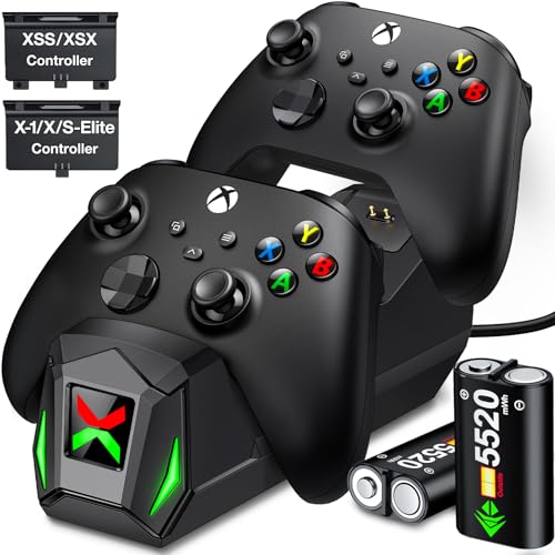 Dual Xbox Controller Charger Station with 2X 5520mWh Rechargeable Battery Packs & 4 Battery...