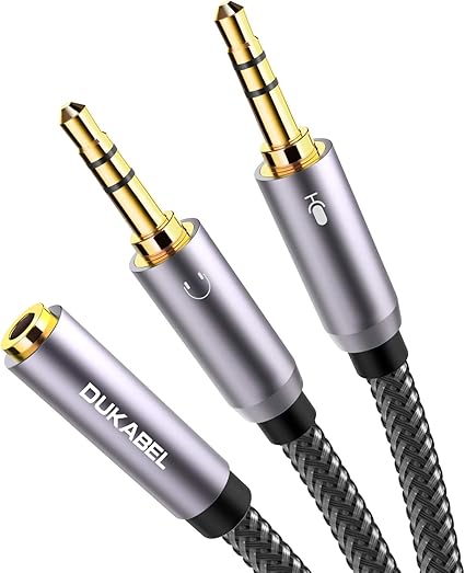 DUKABEL Gold-Plated & Strong Braided Y Splitter Audio Cable - Separate Microphone &...