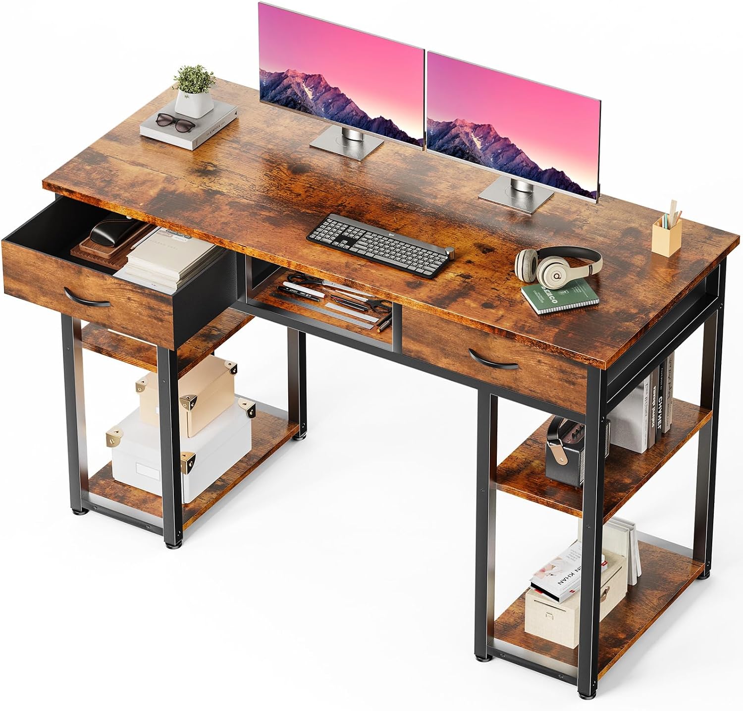 DUMOS 48" Small Computer Home Office Desk for Bedroom with Drawers, Gaming Writing Study...