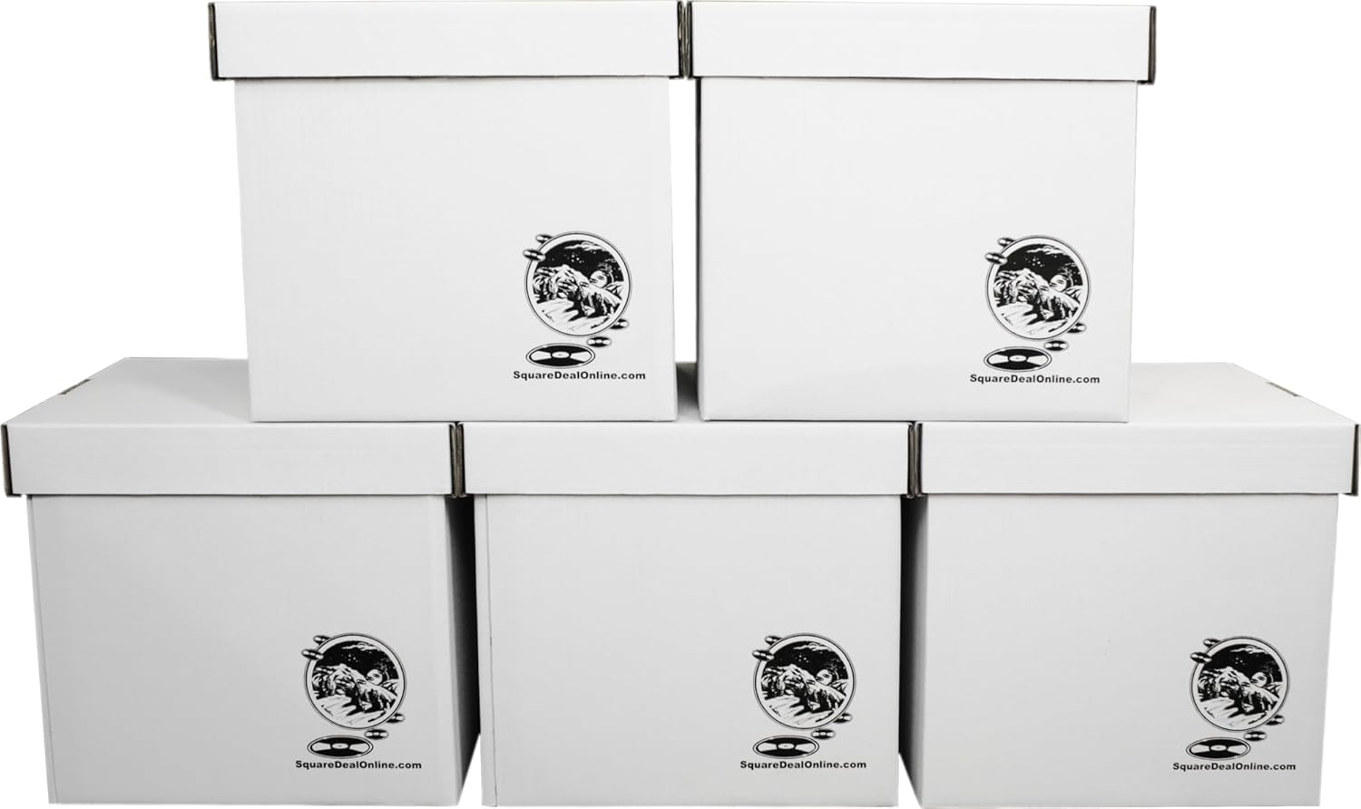 Durable Set of 5 12 inch Vinyl Record Storage Boxes - Heavy-Duty Cardboard Construction with...