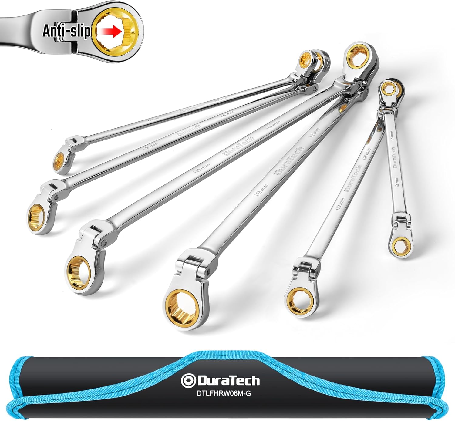 DURATECH Extra Long Anti-Slip Flex-Head Ratcheting Wrench Set, Double Box End Wrench Set...