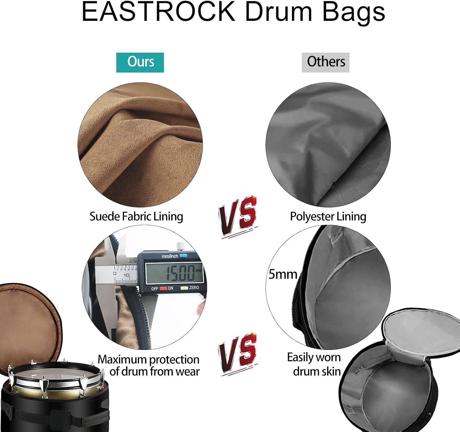 EASTROCK 14" x8" Snare Drum Bag, Snare Drum Cases 15 mm Thick Padding for Your Drum... image
