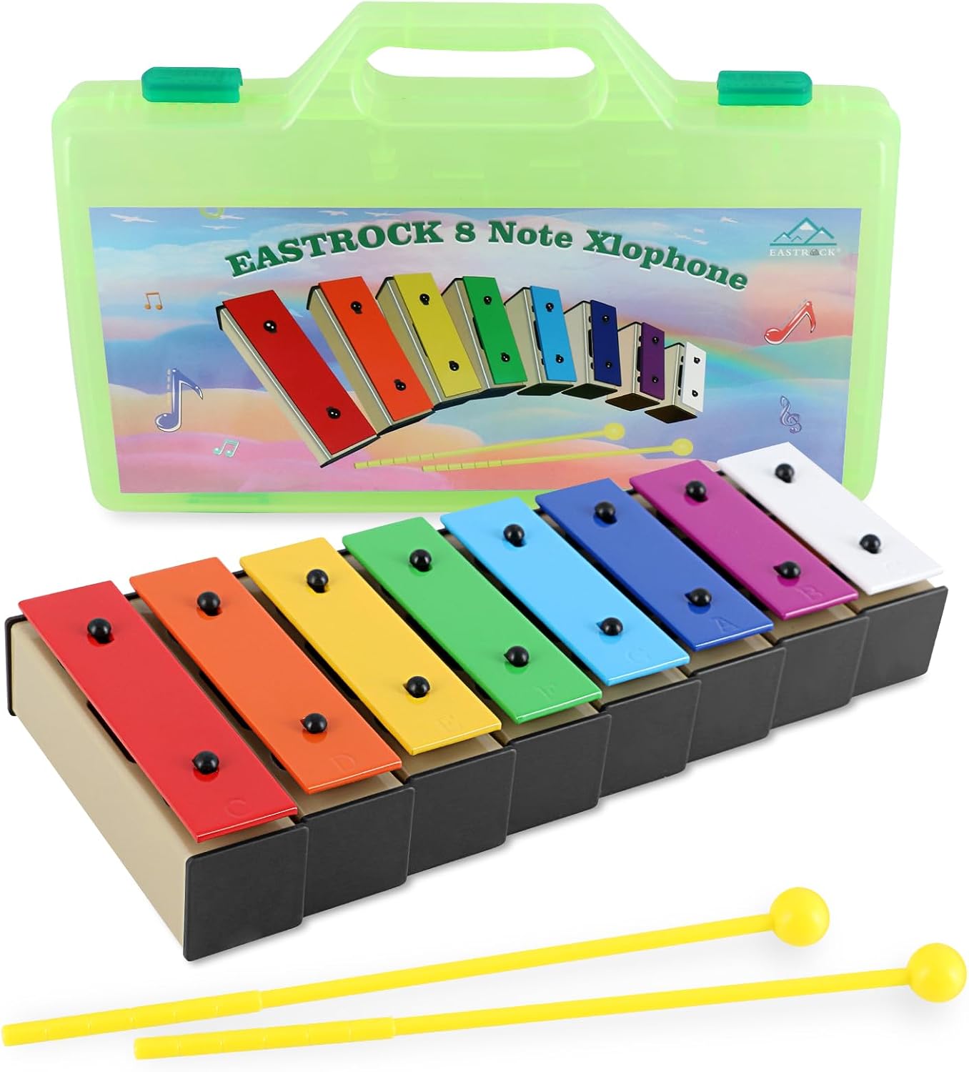 EASTROCK 8 Notes Xylophone with Green Case Glockenspiel Metal Keys 8 Notes Colorful...