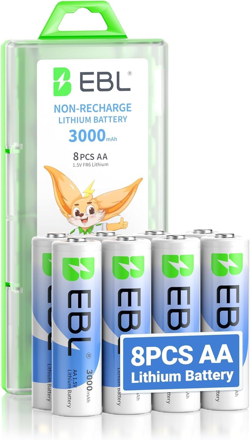 EBL 8 Pack 3000mAh 1.5V Lithium AA Batteries - Non-Rechargeable High Performance Super Ⅰ...