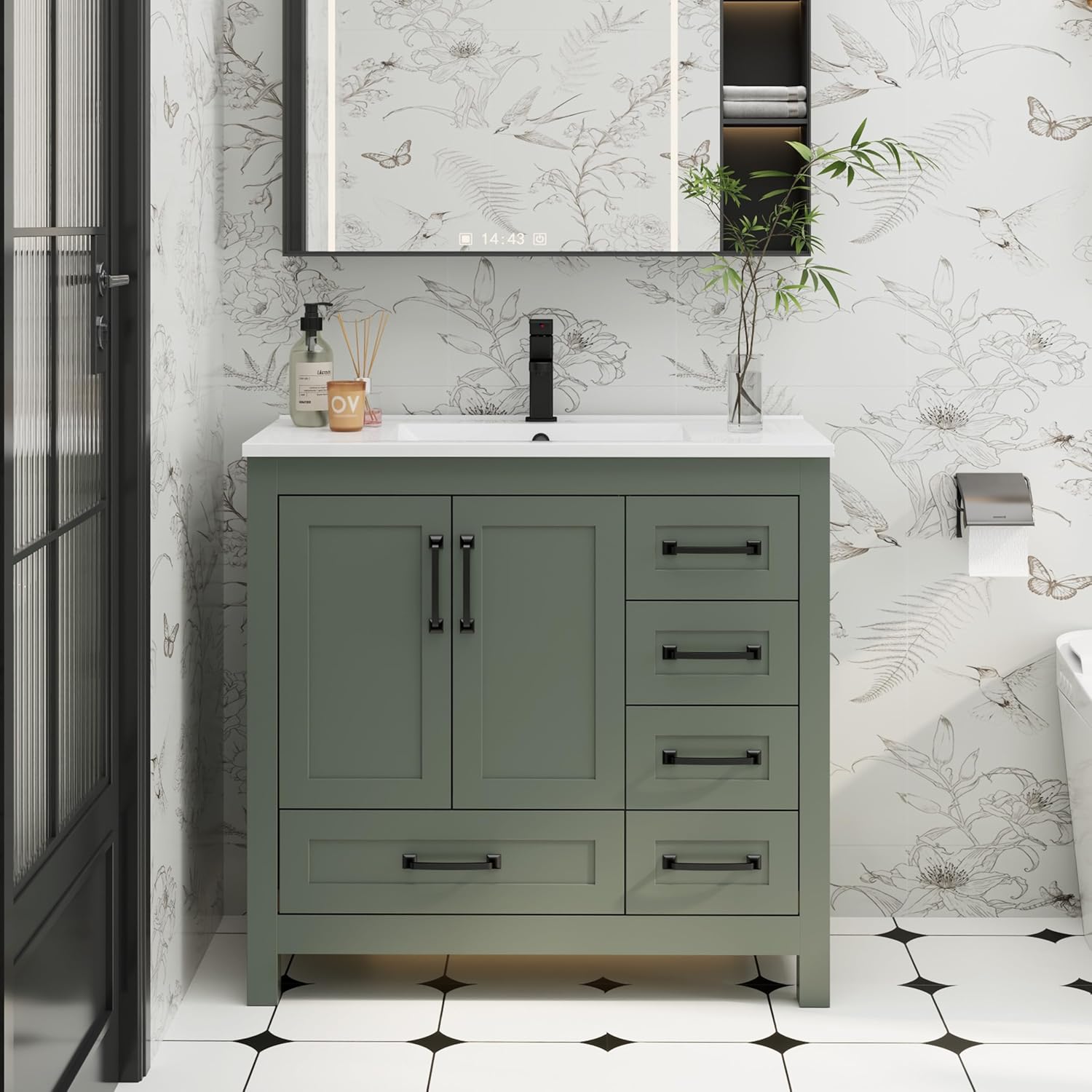 eclife 36" Bathroom Vanities with Sink Combo, Modern Thickened Wood Bathroom Storage Cabinet...
