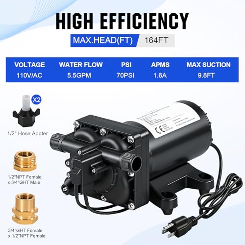ECO-WORTHY 110V AC Fresh Transfer Diaphragm Water Pump On Demand 5.5GPM 70PSI High Pressure... image