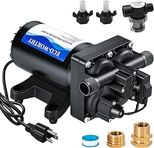 ECO-WORTHY 110V AC Fresh Transfer Diaphragm Water Pump On Demand 5.5GPM 70PSI High Pressure...