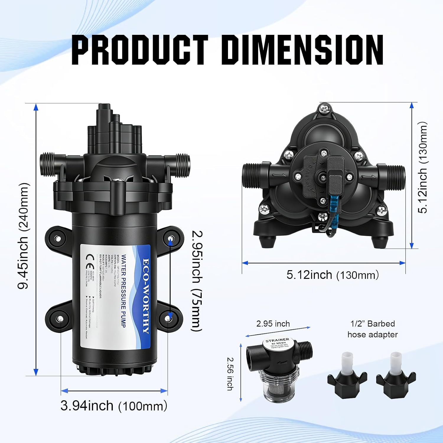 ECO-WORTHY 33-Series Water Pressure Diaphragm Pump Industrial 110V AC 4.0GPM Flow 50PSI... image