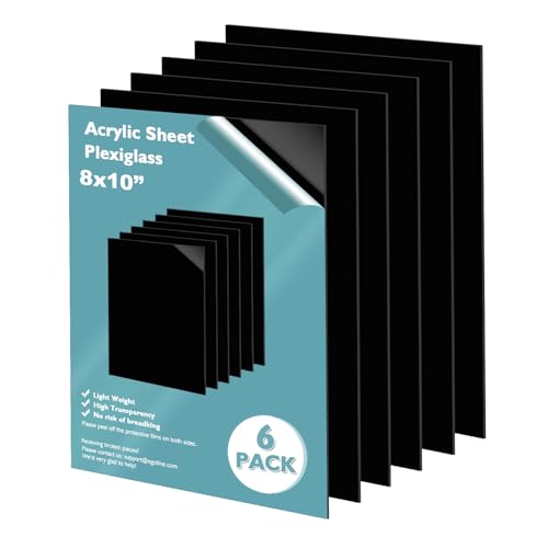 Egofine 8" x 10" Black Plexiglass Sheets 6 Pack 0.04 Inch Cast Acrylic Sheet Thick for DIY...