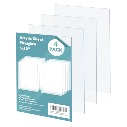 Egofine Plexiglass Sheets Acrylic Sheets 4 Pack of 8x10’’ 0.04 Thick Clear Plastic Cast...