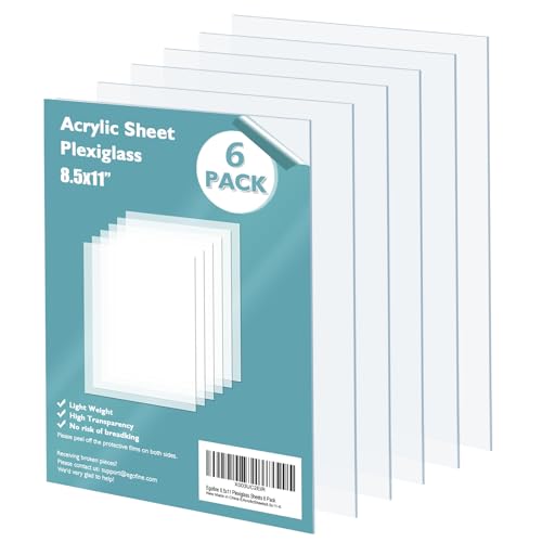 Egofine Plexiglass Sheets Acrylic Sheets 6 Pack of 8.5x11’’ 0.04 Thick Clear Plastic...