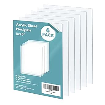 Egofine Plexiglass Sheets Acrylic Sheets 6 Pack of 8x10’’ 0.04 Thick Clear Plastic Cast...