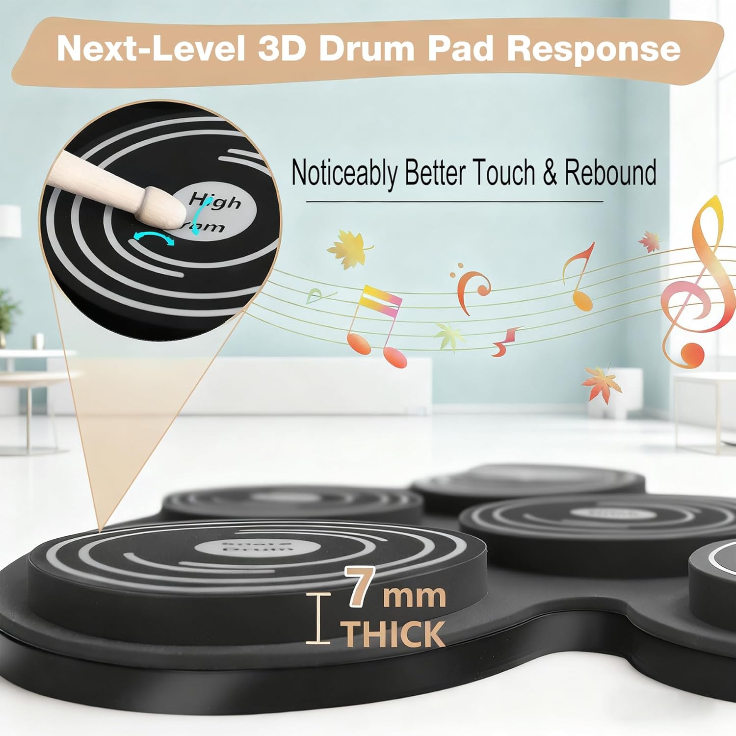 Electric Drum Set with 7 Colorful LED Light Patterns, Better Rebound Feel Electronic Drum... image