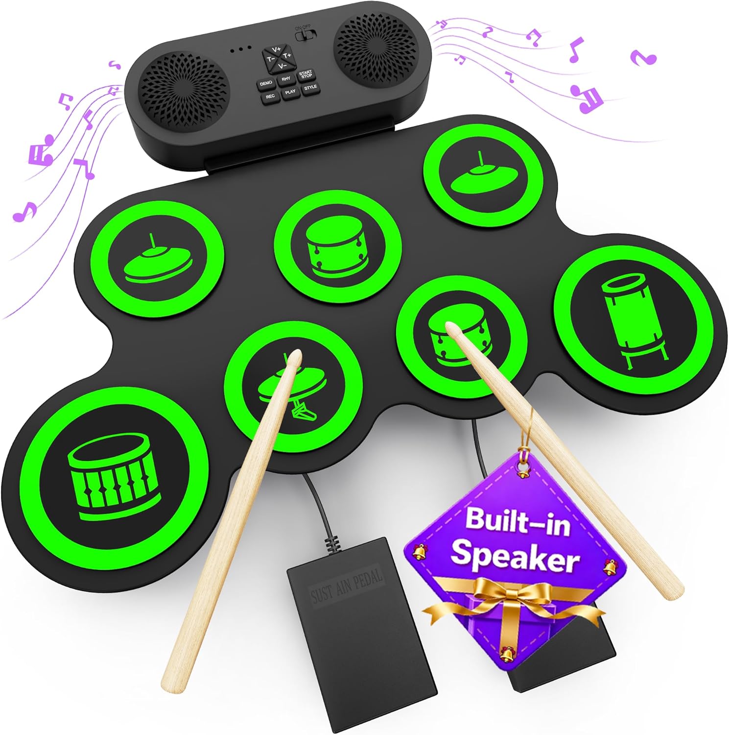 Electric Drum Set with Dual Speaker, Electronic Drum Pad and Sticks Kit Supports REC... image