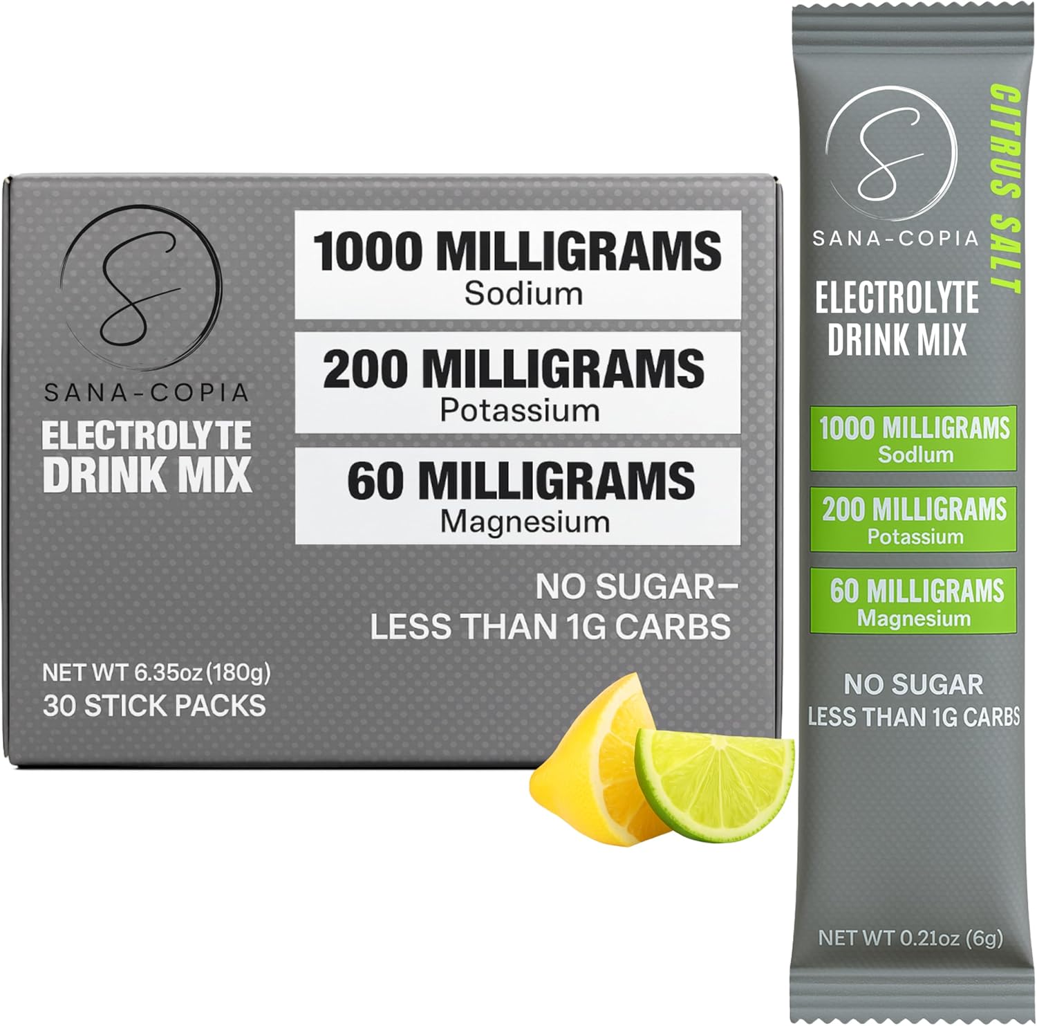 Electrolyte Drink Mix Hydration Packets: 1000mg Sodium, Potassium & Magnesium Citrus Salt...