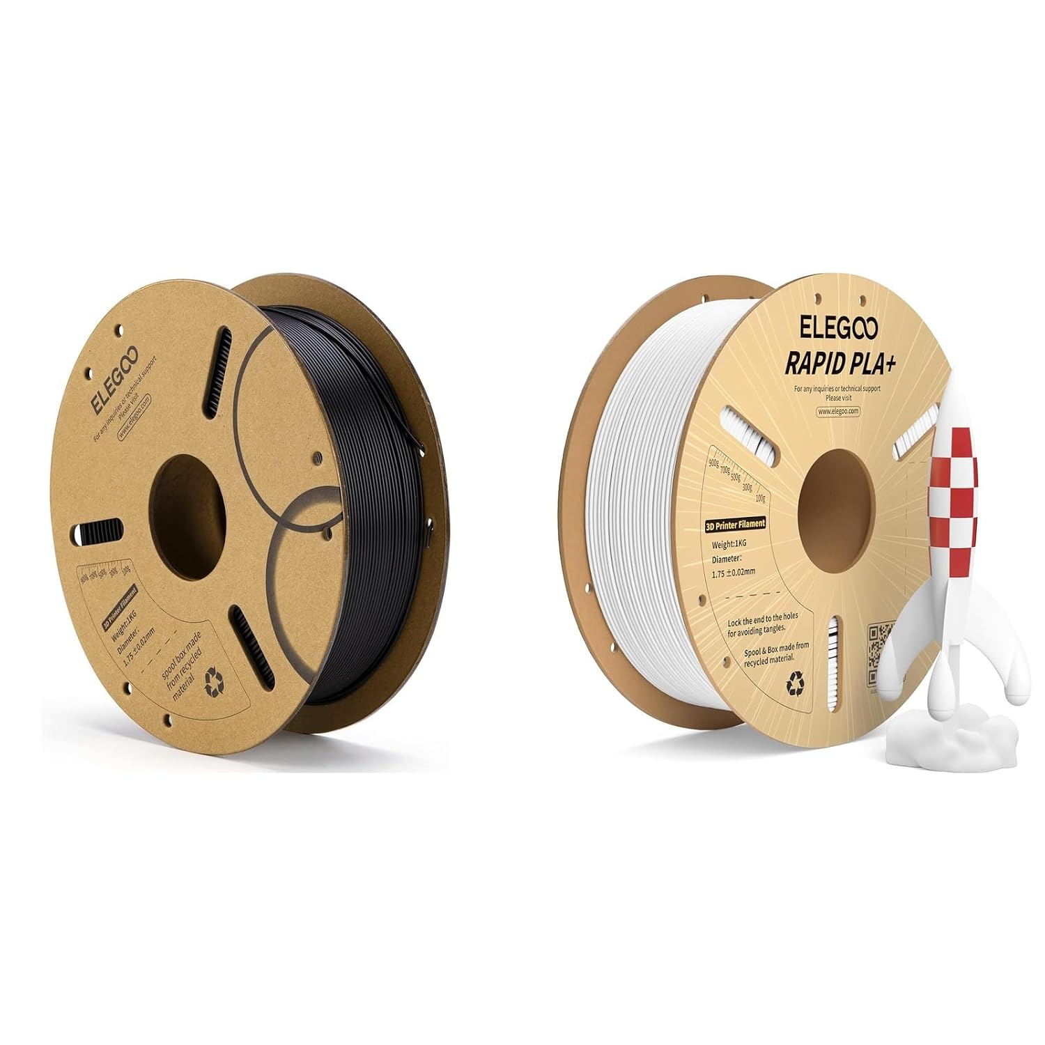 ELEGOO 1.75mm PLA Filament Black 1KG & PLA+ Filament White 1KG