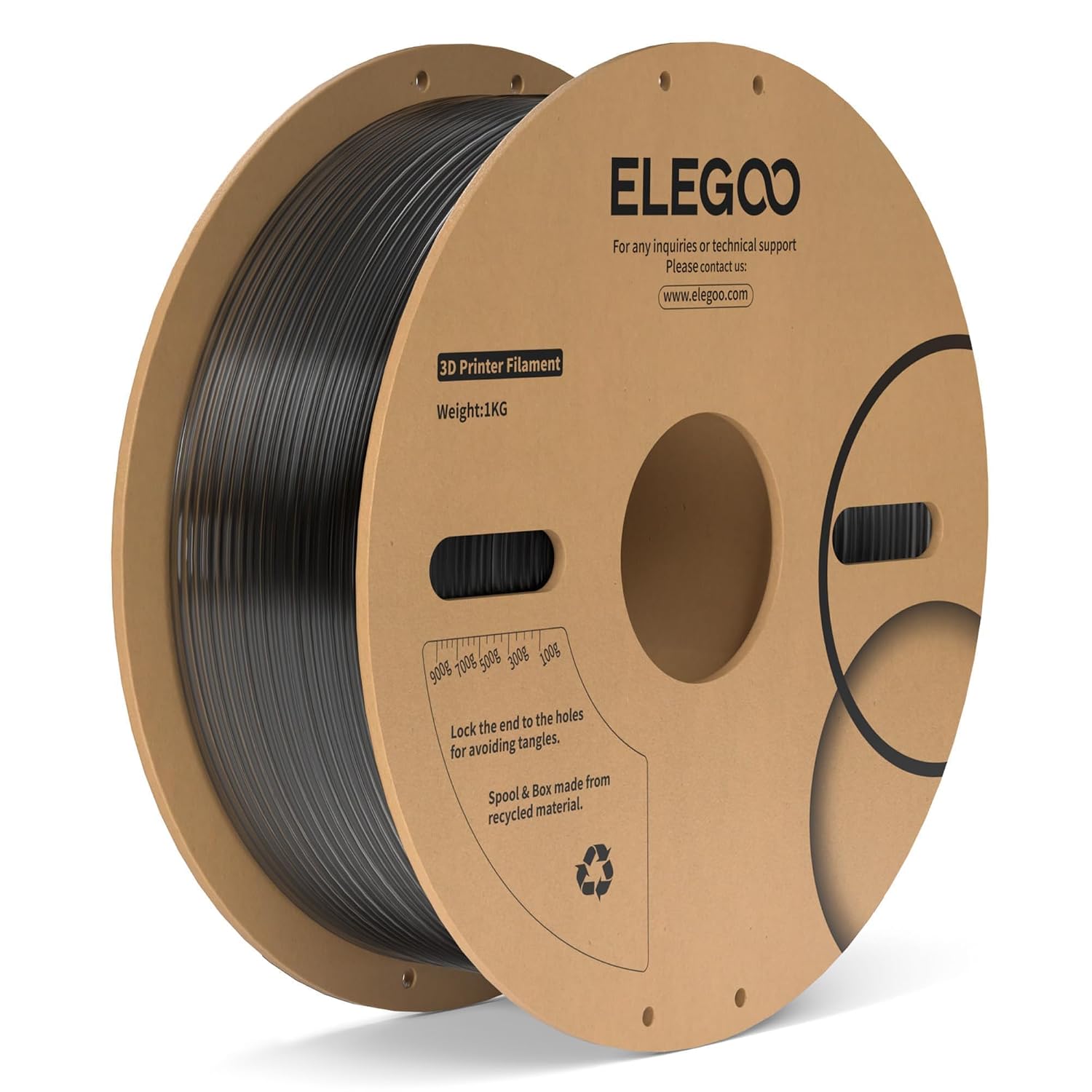 ELEGOO PC Filament 1.75mm Clear Black 1KG, Tough and Durable Professional 3D Printer...