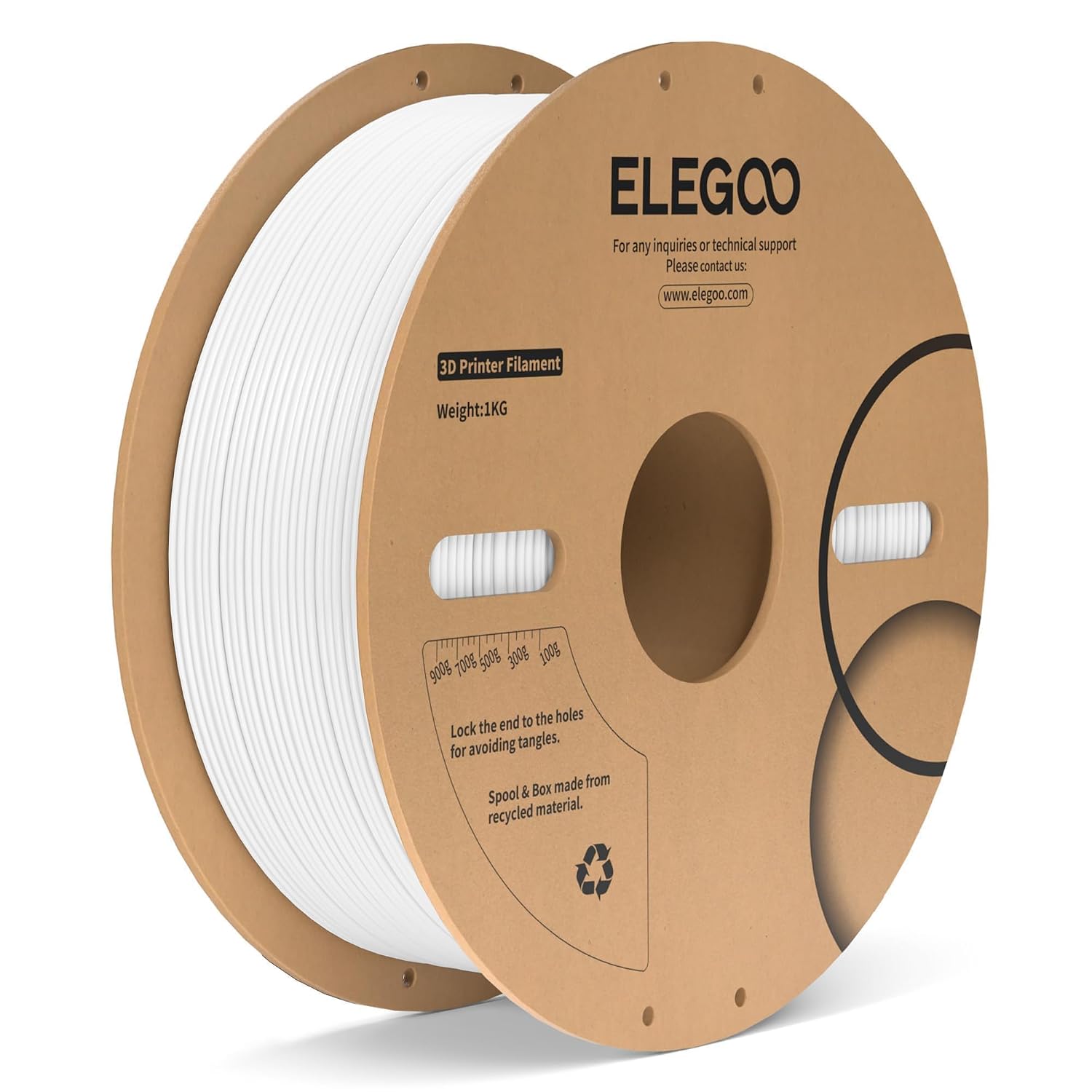 ELEGOO PC Filament 1.75mm White 1KG, Tough and Durable Professional 3D Printer Filament...