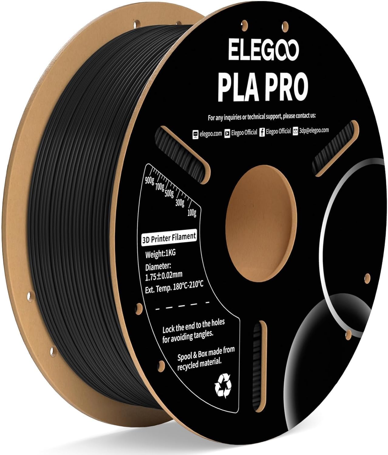 ELEGOO PLA PRO Filament 1.75mm Black 1KG, 30-250mm/s Printing Speed Improved Rigidity 3D...