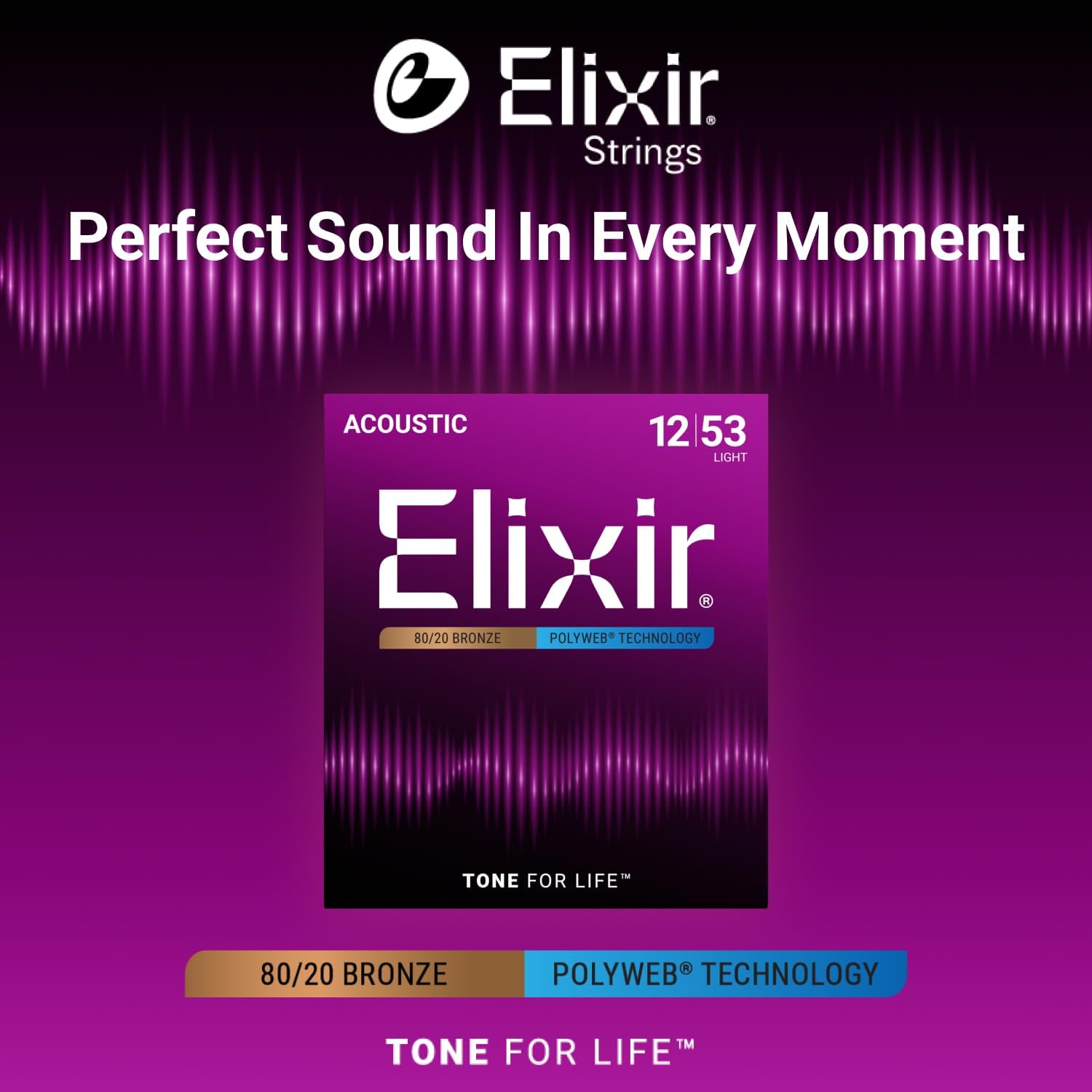 Elixir Strings, Acoustic Guitar Strings, 80/20 Bronze with POLYWEB Technology...