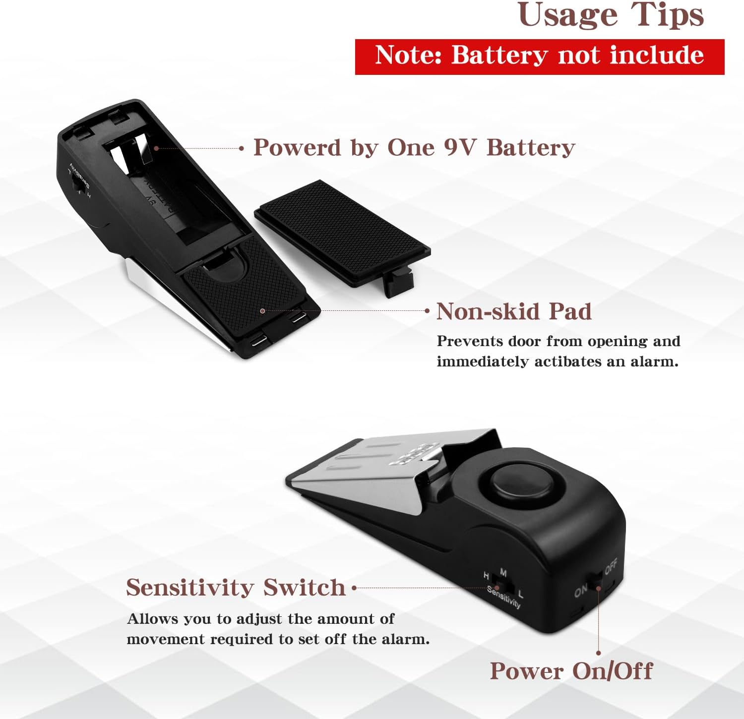 EMDMAK Door Stop Alarm with 120DB Siren Door Stop for Home & Travel (Black) (Pack of 2) image