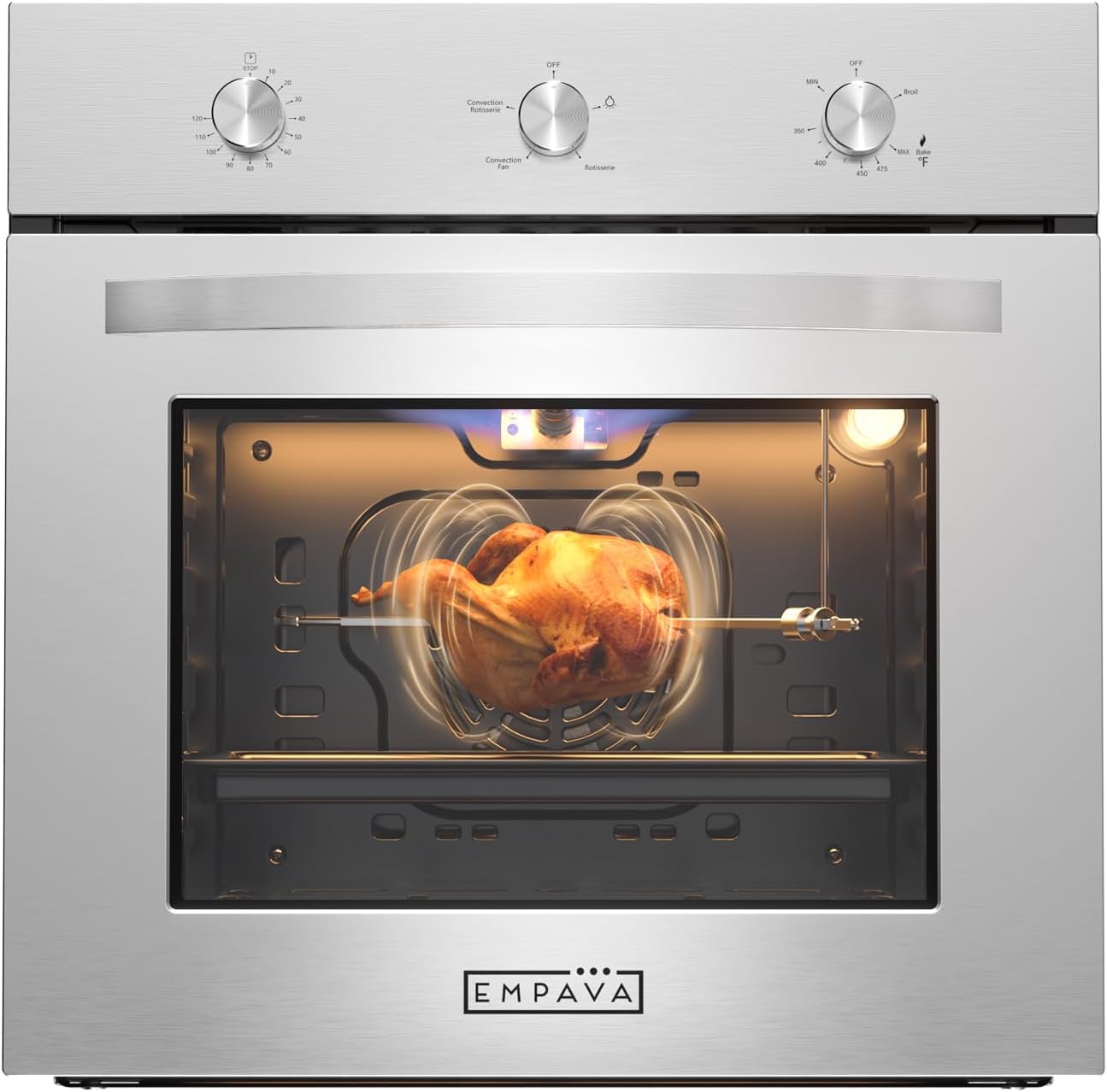Empava 24 Inch Natural Gas Single Wall Oven in Stainless Steel, 5 Cooking Modes, Convection...