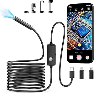 Endoscope Camera with Light,1920P HD Borescope with 8 Adjustable LED Lights, Endoscope with...