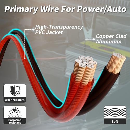 Energeaster 8 Gauge 25ft Each-Black/Red CCA Wire, Low Voltage Primary Automotive or Ground... image