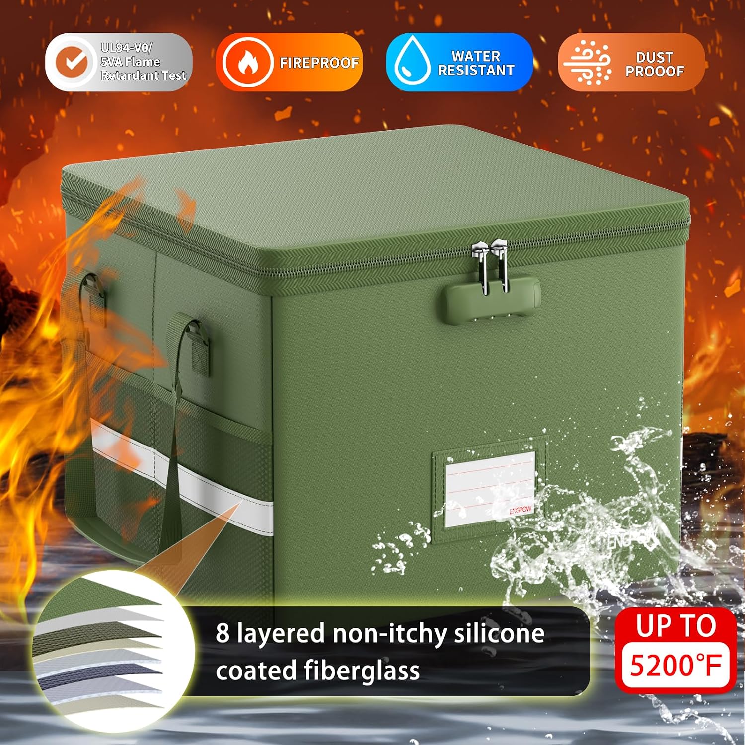 ENGPOW 5200°F File Box Fireproof Document Box with Lock,Heat Insulated Collapsible File... image