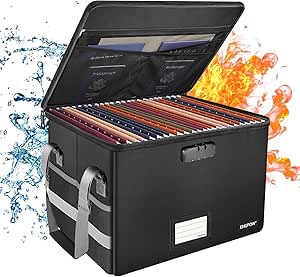 ENGPOW File Box with Lock,Fireproof Document Box with Zipper&Pockets,Collapsible File...