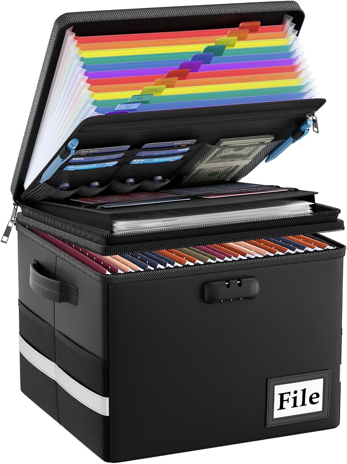 ENGPOW Fireproof Document Box with Locks and Accordion File Folder,Black | File Organizer...