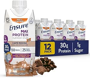 Ensure Max Protein Cafe Mocha Nutrition Shake | 30g Protein, 1g Sugar, 4g Fiber Blend | 12 Pack image