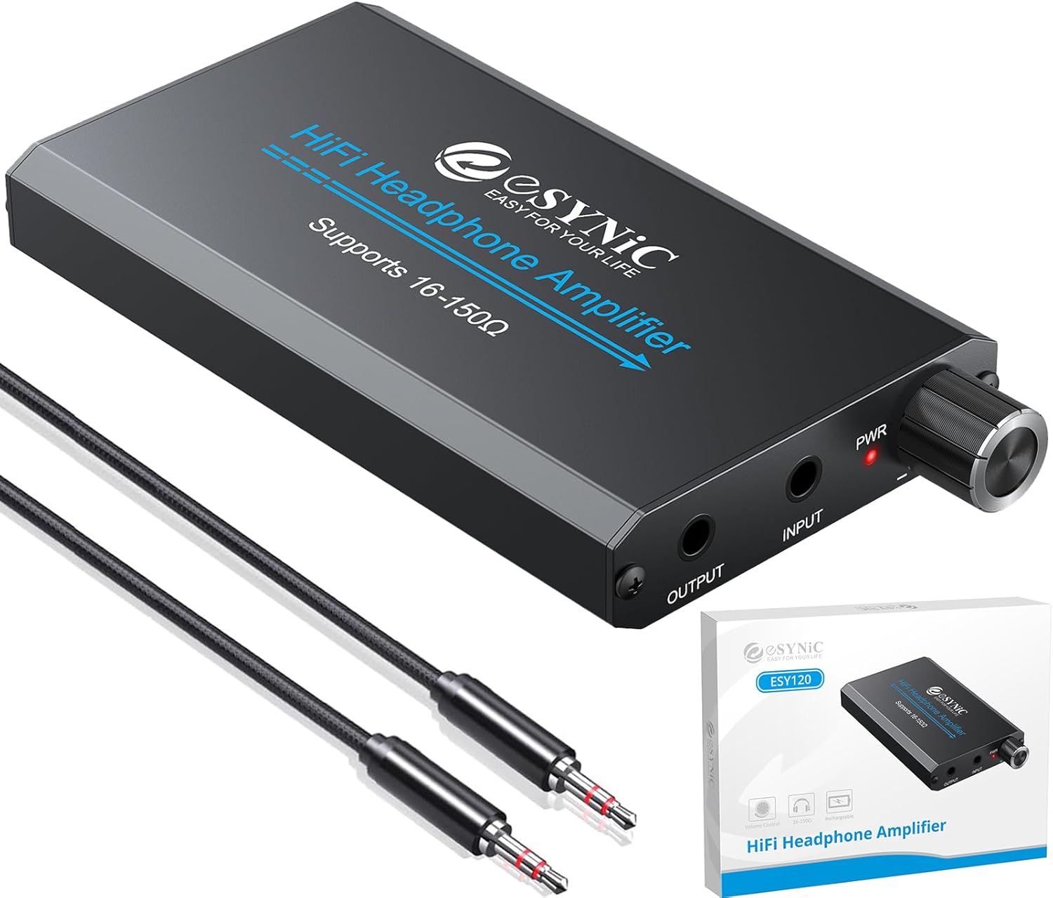 eSynic 16-150Ω Headphone Amplifier Poratble- HiFi 3.5MM Audio Headphone Amp Rechargeable...