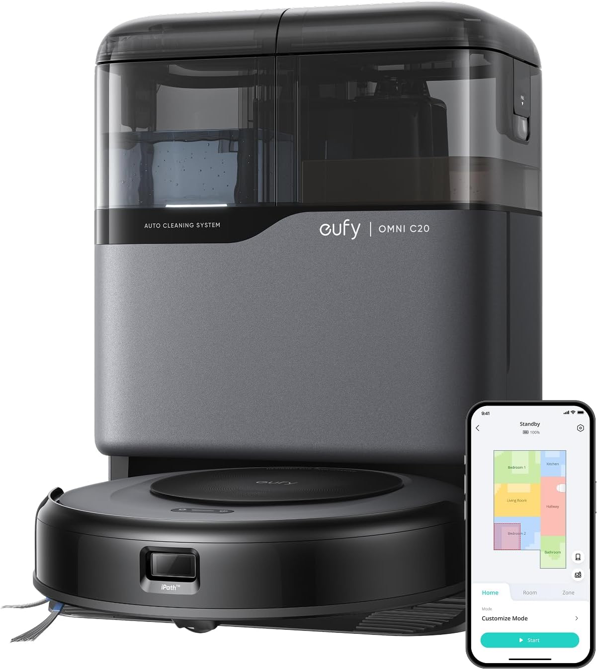 eufy Certified Like-New Omni C20 Robot Vacuum and Mop Combo, Self-Emptying, Auto Mop Washing...