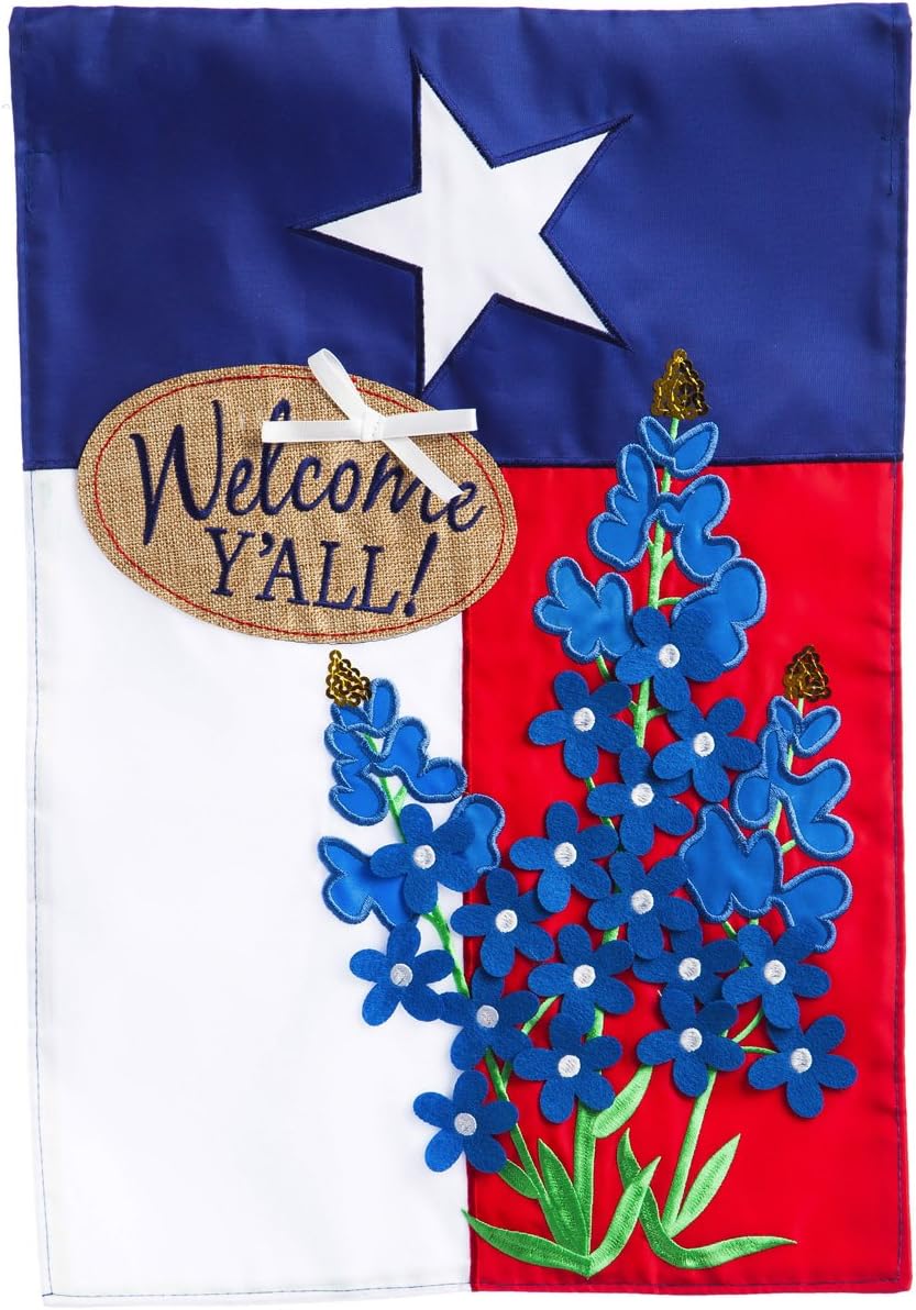 Evergreen Flag Texas Blue Bonnets Garden Applique Flag | Welcome Texas State Garden Flag for...