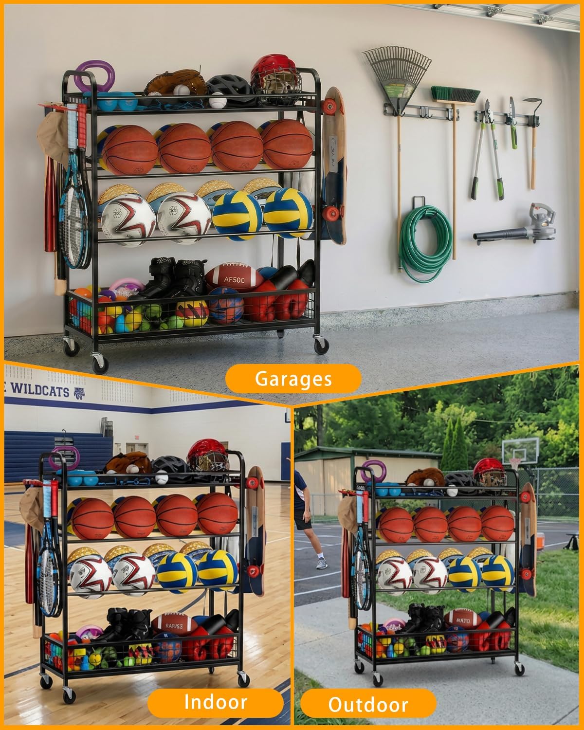 EXTCCT Garage Sports Equipment Organizer - Rolling Ball Storage Bin with Wheels, Garage... image